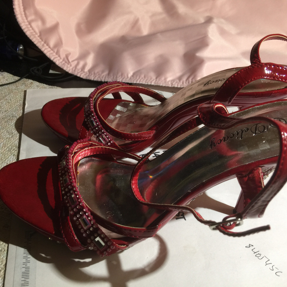 Delicacy  Red Patent Open Toe Rhinestone High Shoe